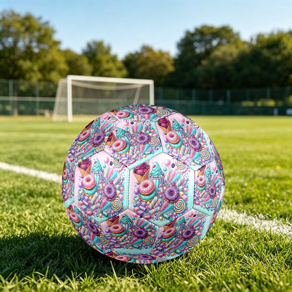 1pc Sweets Delightful Array Theme Soccer Ball Football, Size 5, Lightweight PVC, Durable Outdoor Training Soccer Ball, Gift M61473
