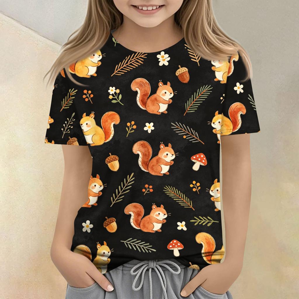 Kids Animal Print Crew Neck Short Sleeve Casual Loose Fit T Shirt Top Soft Comfortable Fabric Suitable for Daily Wear and Playtime