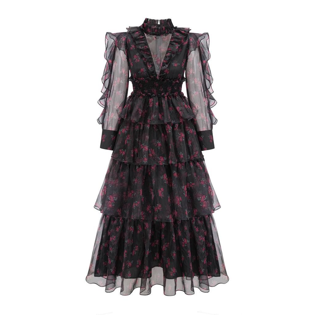 Dress Rose Sweet Sexy Cake Dress Banquet Show Long Dress