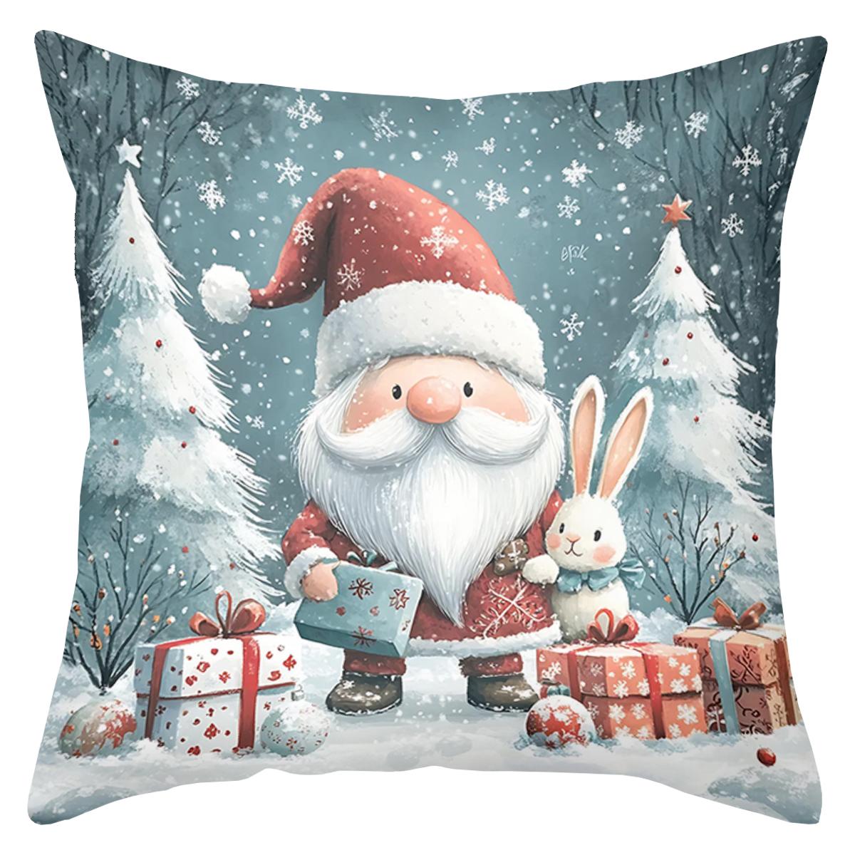 

1 Pieces Christmas Santa Bunny Gift Pillow Cushions Polyester pillowcase, sofa decorative cushion cov Headboard Pillow 16x16Inch