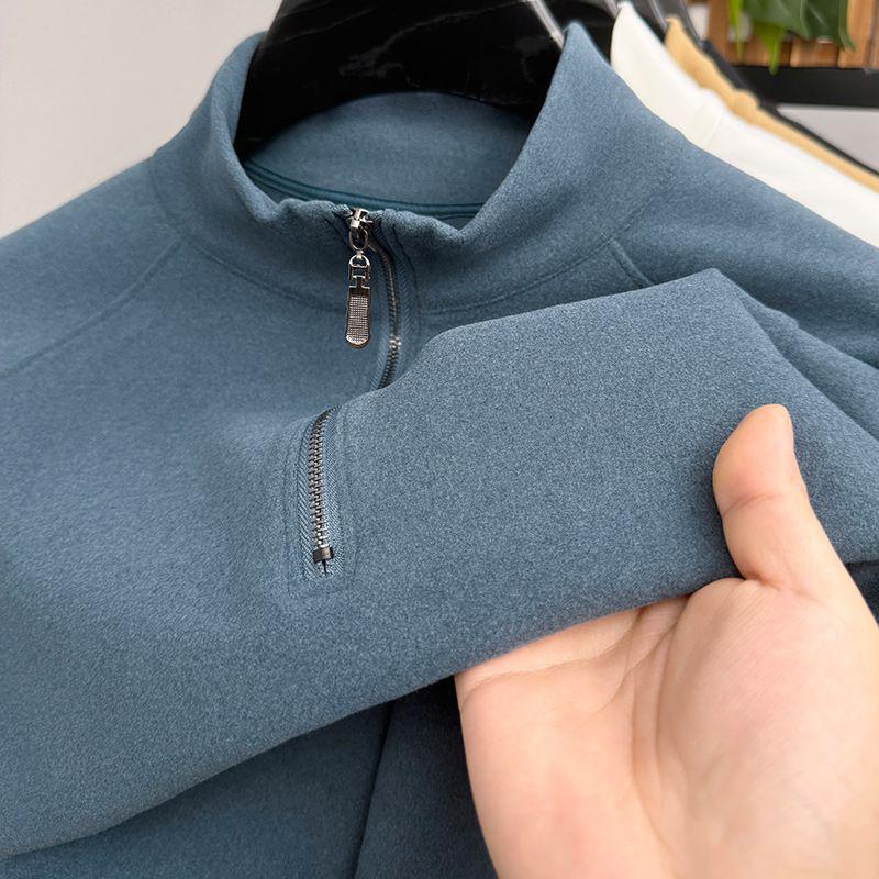 Men's Autumn/Winter Long-Sleeve Half-Zip Velvet Sweatshirt - Solid Color, Warm, Versatile Top