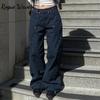 Casual Loose Rivet Jeans Wide Leg Pants Basic Low-Waisted Straight Pants Women Streetwear