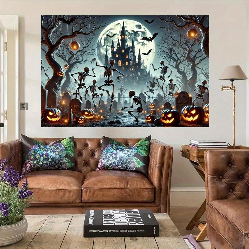 1 piece of 2D flat banner background cloth, Halloween skeleton ball party wall decoration cloth, suitable for party deco