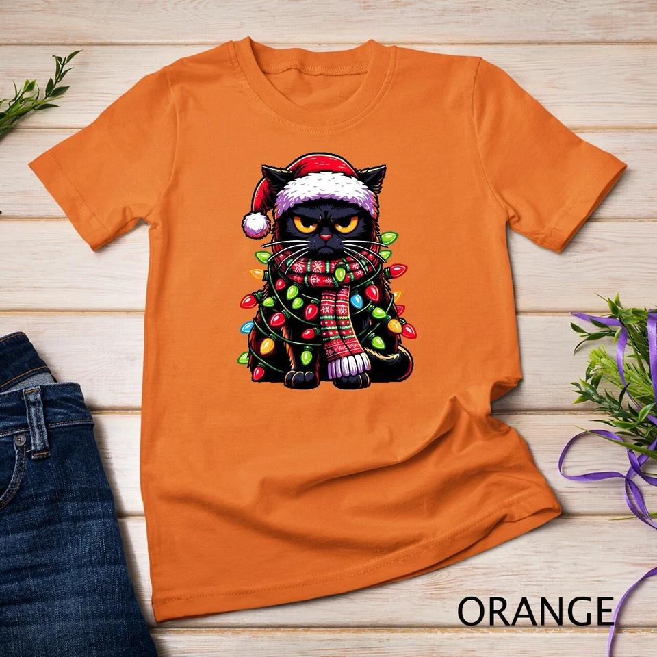 Grumpy Black Cat Meowy Xmas Christmas Outfit Cat Dad Cat Mom Unisex T-shirt 6 M