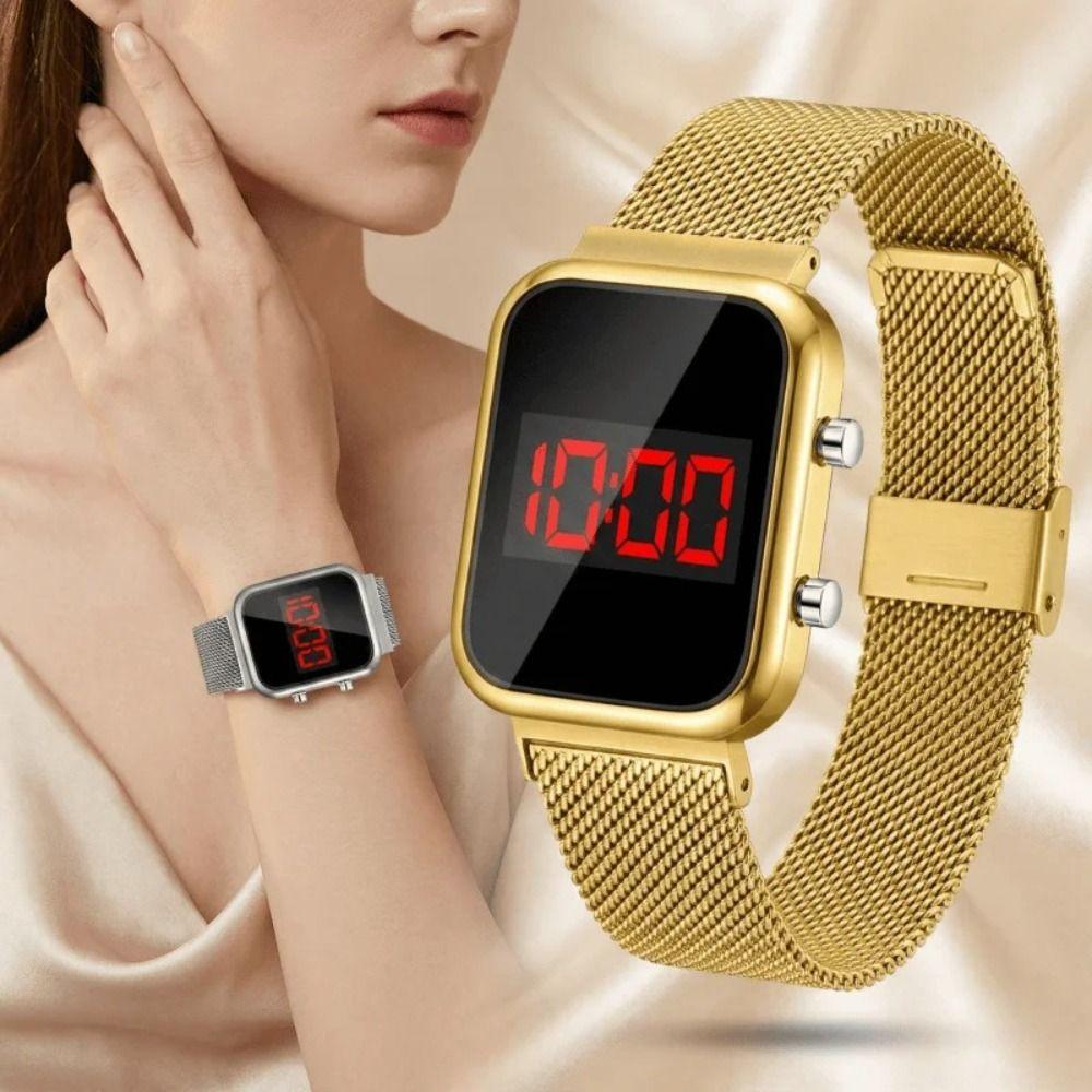 Magnetic Buckle Digital Watch Alloy LED Display Watch Button Control Watch  Women Men