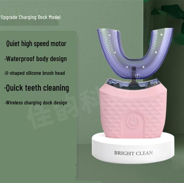 Automatische, waschbare U-förmige elektrische Zahnbürste mit weichen Silikonborsten und Lade-Timer
