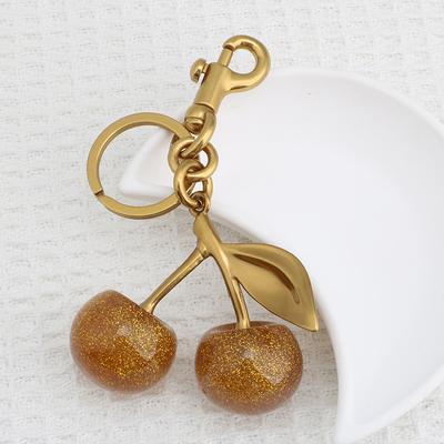Pingente de Cereja Dourada Brilhante para Bolsa de Mão, Bolsas de Ombro, Carteira Feminina, Chaveiro Charm, Acessório Festivo de Natal
