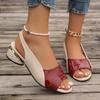 Ladies' Casual Open Toe Sandals with Contrasting Plaid Design and Thick Heel