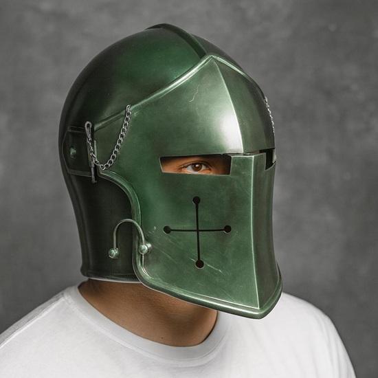 Casque de Chevalier Médiéval Barbuta Vert Acier 18g Armure LARP Cosplay Guerrier à Visière Casque Costume d'Halloween Cadeau