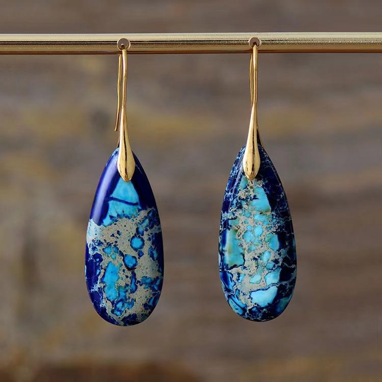 1 Pair New Bohemian Holiday Earrings Emperor Stone Water Drop Pendant Earrings Light Luxury Design Earrings