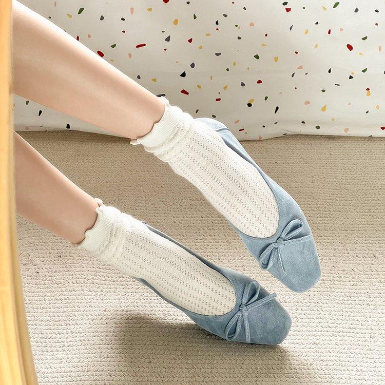 Retro Ballet Flat Bottom Red Light Mouth Single Shoes Women's New Suede Gentle Soft Sole Doudou Shoes One Pedal Ladyshoes