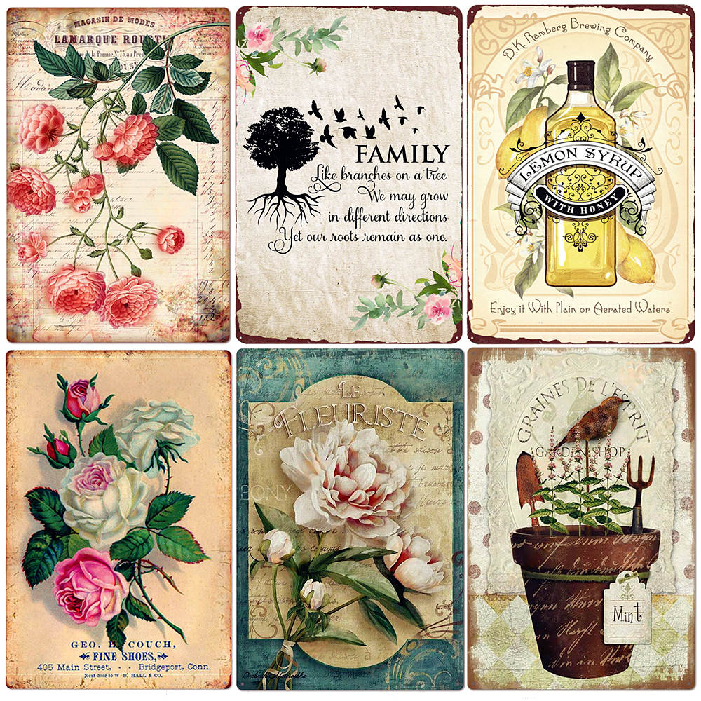 Frisch geschnittene Blumen Vintage Metallblechschild Wandplakette für Floristen Garten Hinterhof Café Familiengeschenk Dekoration N
