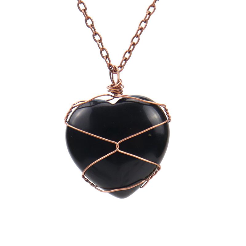 Hand-Wound Woven Tiger Stone Heart-Shaped Love Rough Stone Natural Crystal Stone Necklace N549