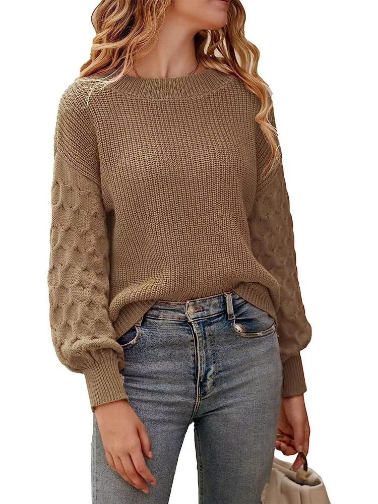 Solid Colour Long Sleeved Crew Neck Jumper Autumn Winter Fashion Commuter Bell Sleeve Knit Top Luxurious Relaxed-fit Slimming and Versatile Top