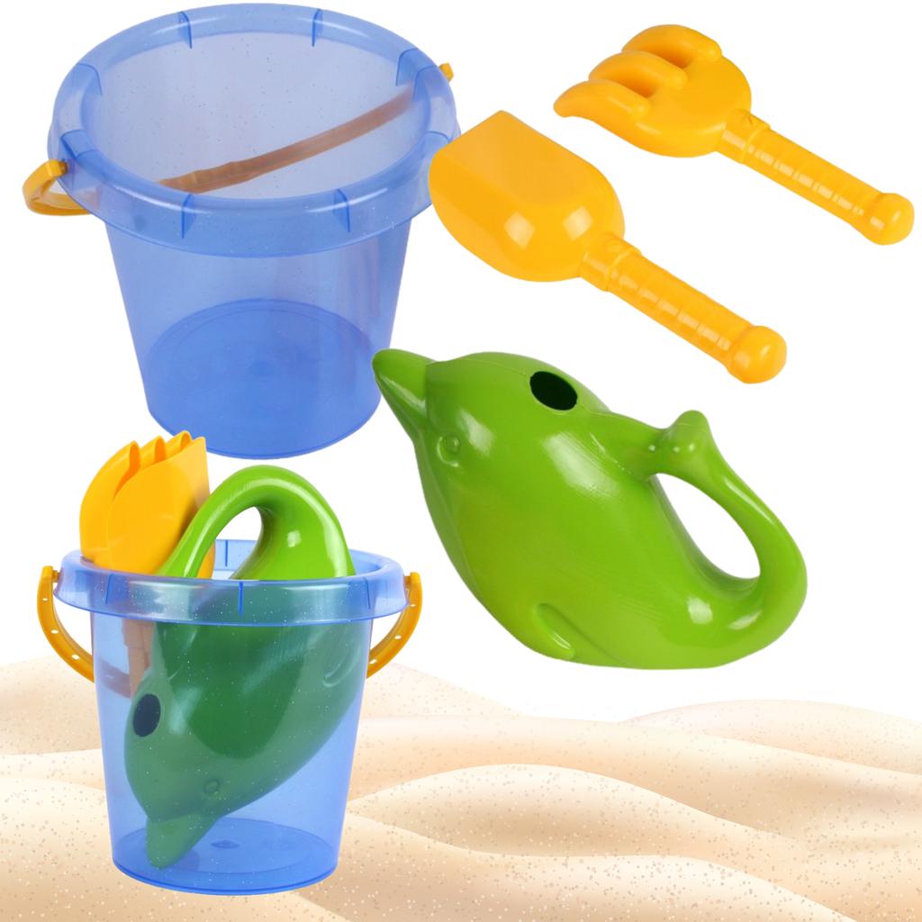 Zestaw Do Zabawy W Piasku Na Plaże Wiaderko Konewka Delfin Łopatka Grabki 7228