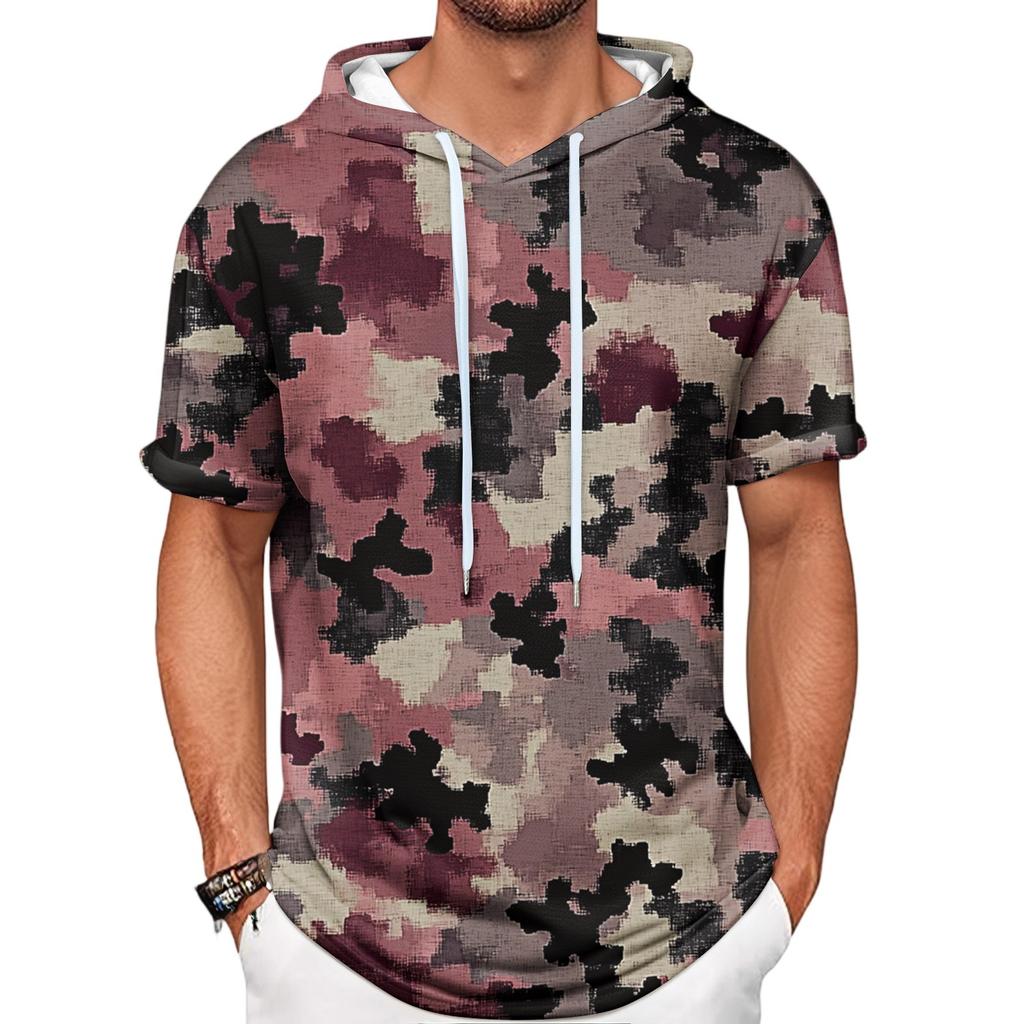 Gradient Print Men's Shirt Hooded Short-sleeved Hooded Spring And Summer Casual Daily Wear