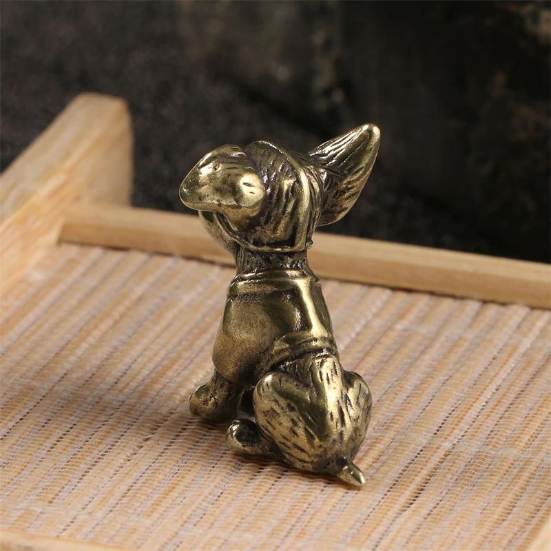 Retro Brass Naughty Puppy Miniature Ornament Deskop Office Decoration Cute Zodiac Animal Chihuahua Dog Figurine Statue Souvenirs