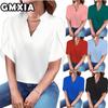 Fashion Women's Fashion Casual Solid Color Print Short Sleeve V Neck Blouses & Shirts