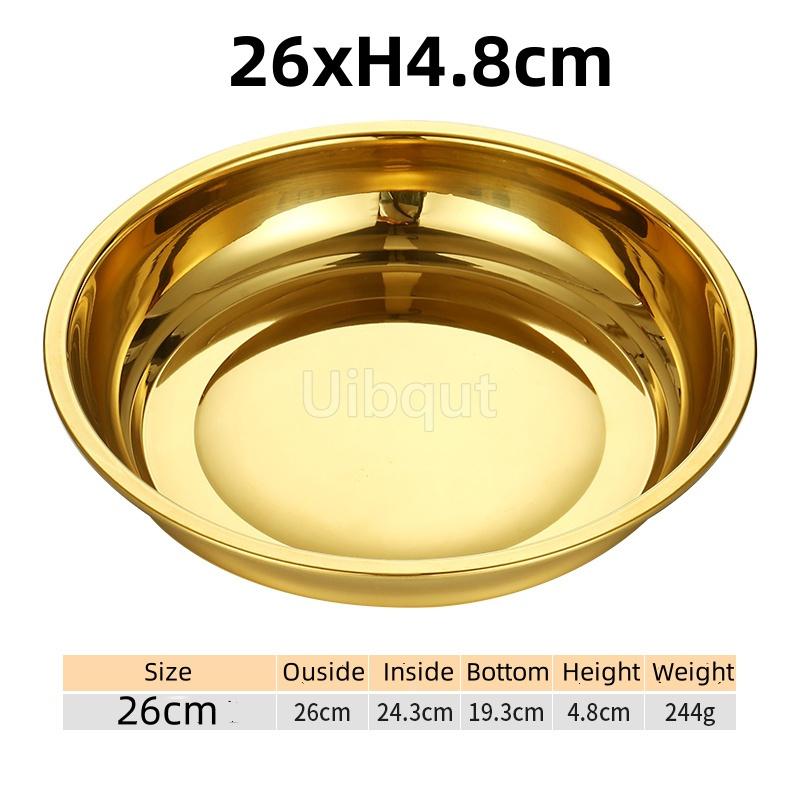 Thickened Stainless Steel Plates for Food Basin Tray Golden Round Kitchen Vegetable Dinner Sushi Plate Dishes and Plates Sets