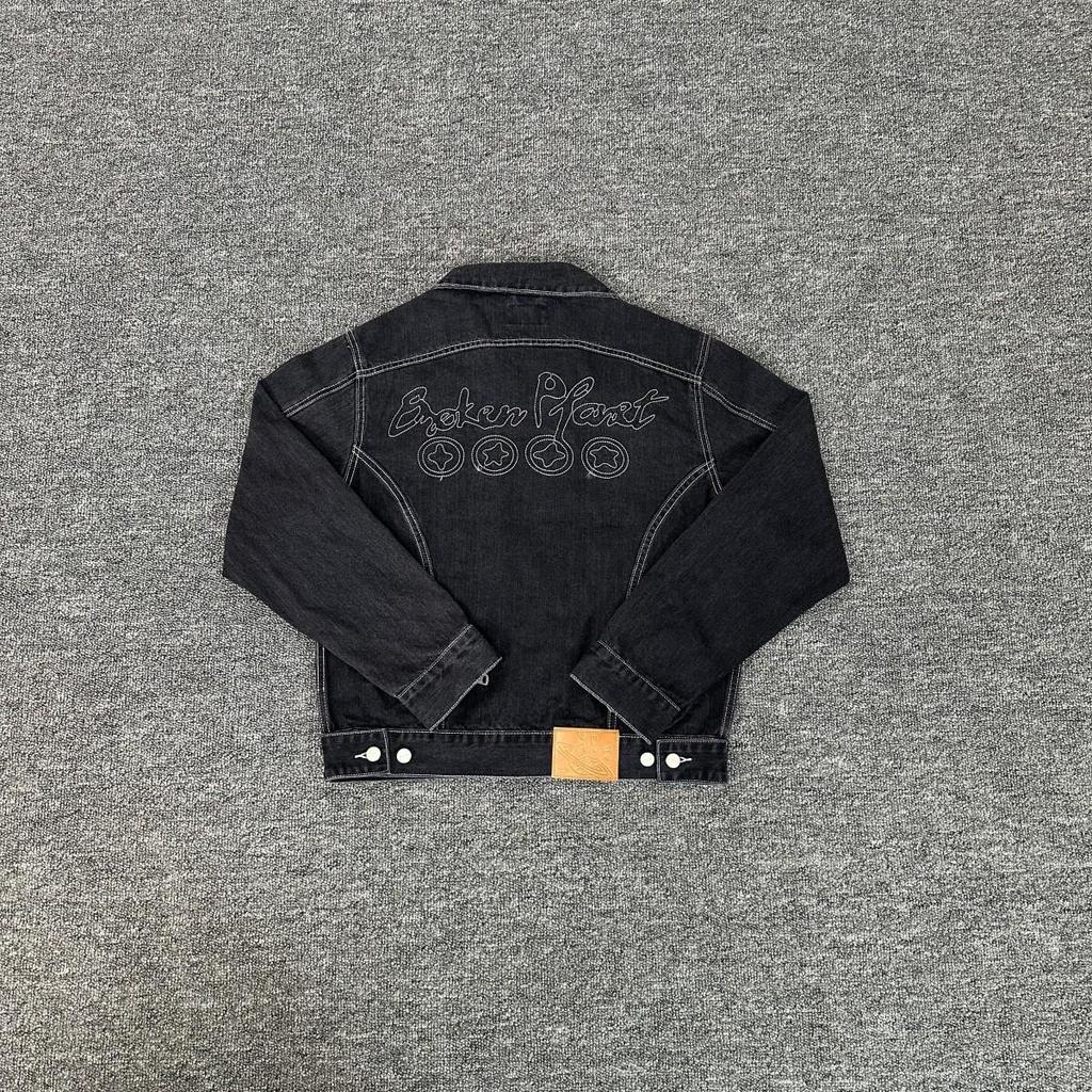 Neue trendige Unisex-Denimjacke mit gesticktem Broken Planet