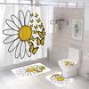 Sunflower Black Shower Curtains Beautiful Flowers 3D Print Bathroom Curtain Set Toilet Cover Bath Mat Non-Slip Rug With 12 Hooks