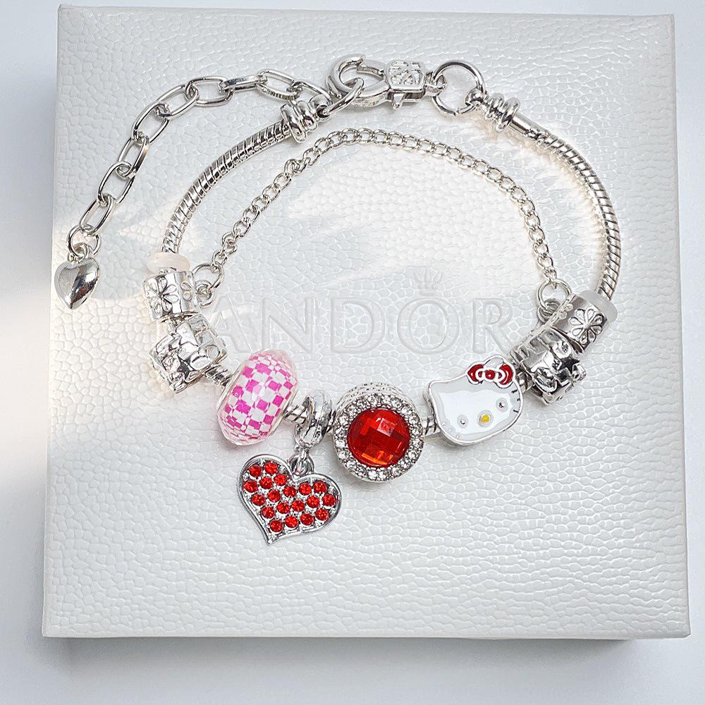 Pan's KT Cat Parent-Child DIY Beaded Bracelet - Cute Cartoon Christmas Gift