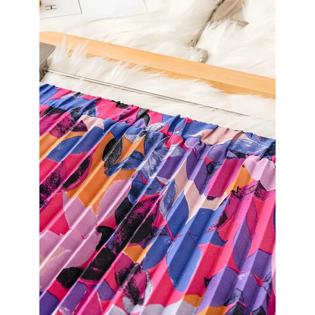 Falda Larga Multicolor Estampado Floral Línea A para Mujer Vestido de Fiesta Bollywood