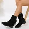 Autumn Flock Fringes Women's Boots Western Cowboy Ankle Boots Slip on Pointy Frosted  Square Heels Cowgirl Shoes for Women