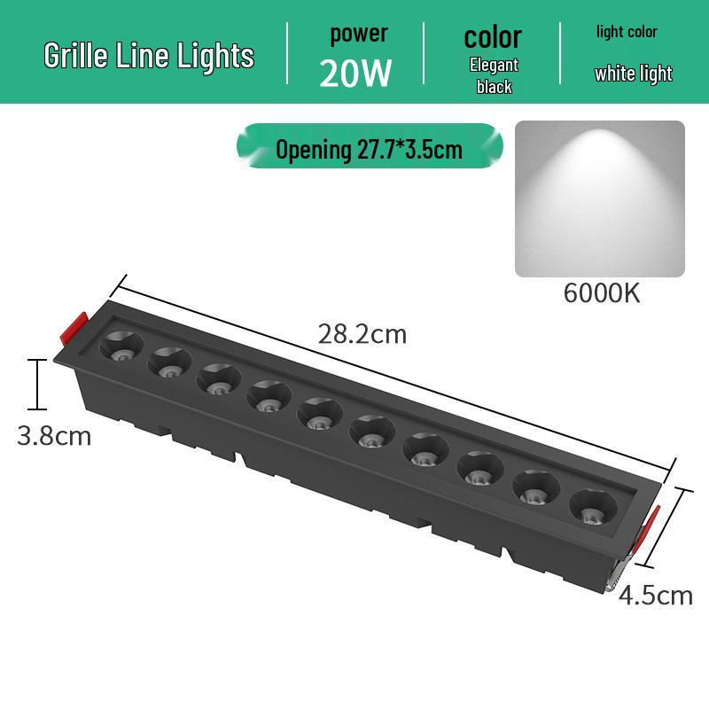 Embedded LED Linear Grille Light: Anti-Glare Rectangular Lamp for Living Room