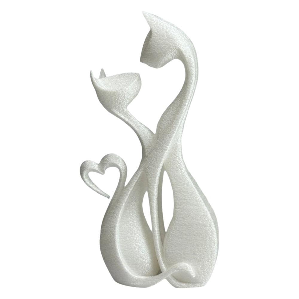 Heart-Shaped Cat Couple Figurine 3D Printed Cat Statue Cat Sculpture Ornament  Artistic Display белый