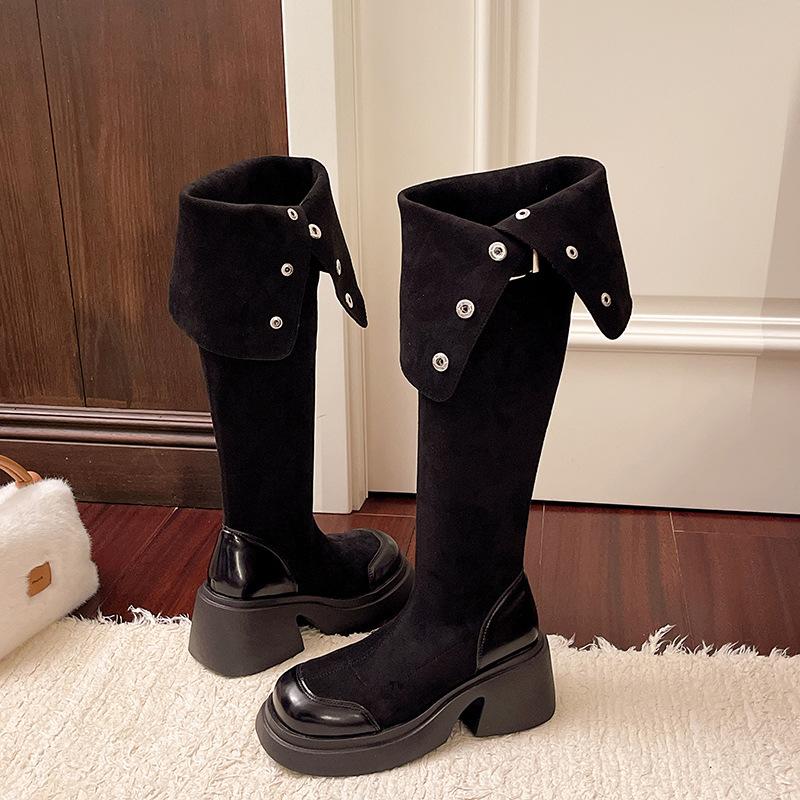 Maillard Two Wear Folded High-heeled Knee Boots Children's Boots Thick-soled 2025 New Thin High Boots Women