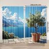 2pcs, 2D Flat Printing Window Curtains Landscape Blackout Polyester Festive Wall Decor Perfect for Carnival Decor