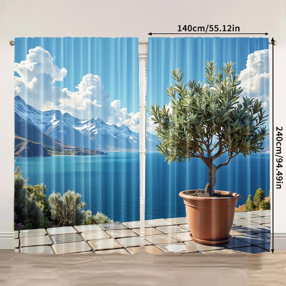 2pcs, 2D Flat Printing Window Curtains Landscape Blackout Polyester Festive Wall Decor Perfect for Carnival Decor