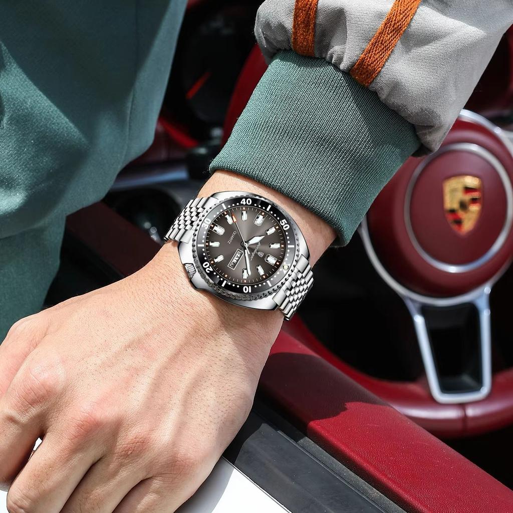 POEDAGAR Business Men Clock Date Week Waterproof Luminous Vintage Male Wristwatch Stainless Steel Quartz Military Men's Watches