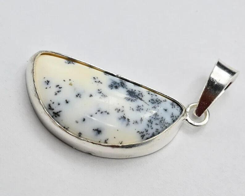 925 Sterling Silver Necklace Natural Dendrite Opal Gemstone Pendant