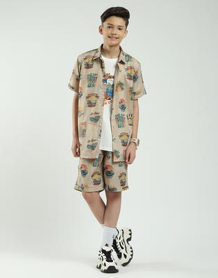 Boys Regular Fit Printed Co-ord Set | Half Sleeve Shirt with Shorts | Casual Co-ord Set for Boys