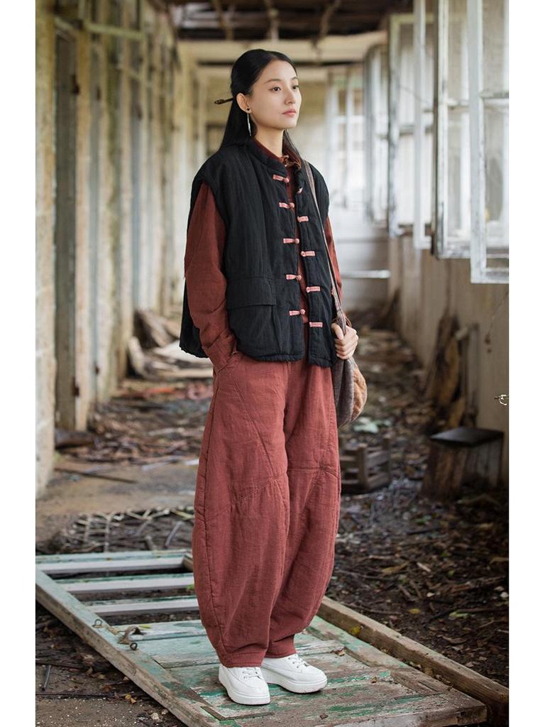 Women's Winter Quilted Cotton Vest with Frog Button - Chinese Style