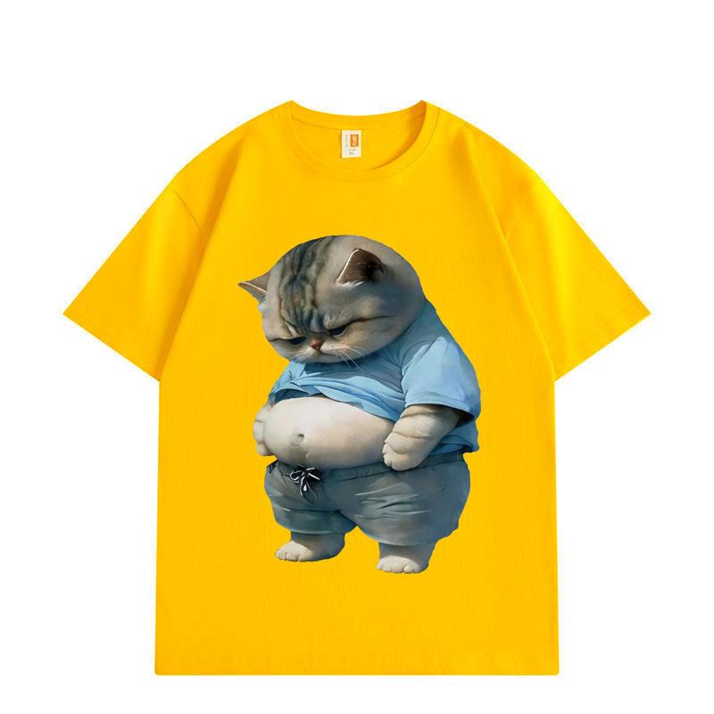 Funny Chubby Cat Meme Graphic T Shirts Men Women Fashion Trend Cartoon Short Sleeve T-shirts Summer Loose Cotton T-shirt