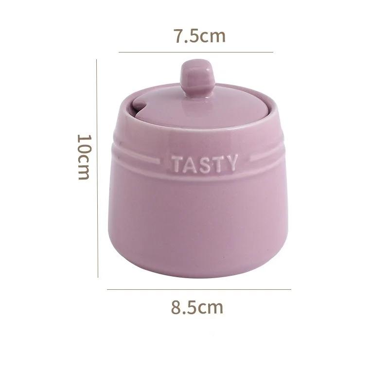 

Фарфоровая банка для приправ, контейнер с крышкой, ложкой, керамические сахарницы, коробка для приправ, солонки, чайница для кухонной столешницы фиолетовый
