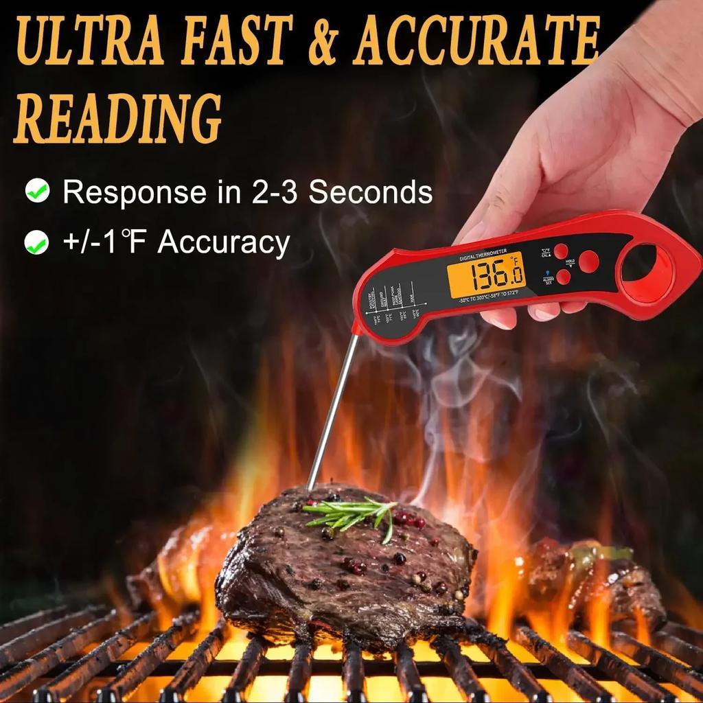 IP7 Foldable Double Probe Digital Thermometer - Ideal for Culinary Grilling, BBQ & Kitchen Meat Cooking