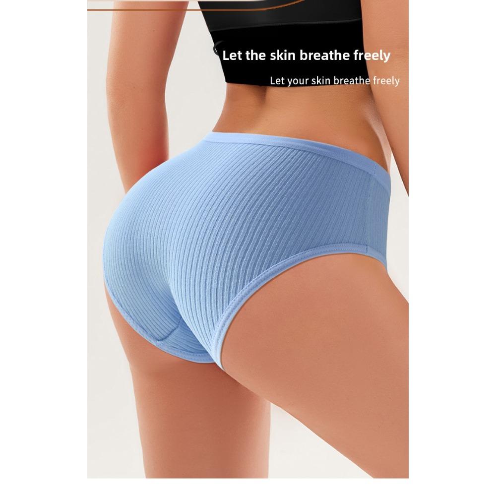 12-1pcs Women Sexy Ribbed Cotton Briefs, Low Waist Breathable Sport Soft Ladies Triangle Underwear