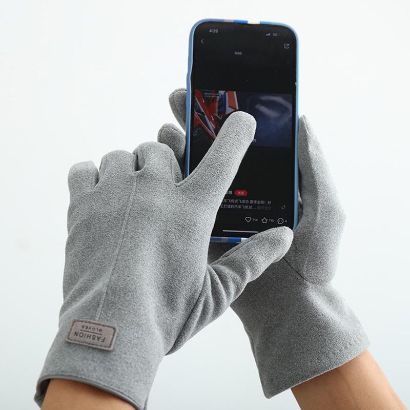 Winter Keep Warm Touch Screen Plus Velvet Inside Suede Mens Gloves Fashion Simple Solid Thicken Man Outdoor Cycling Drive