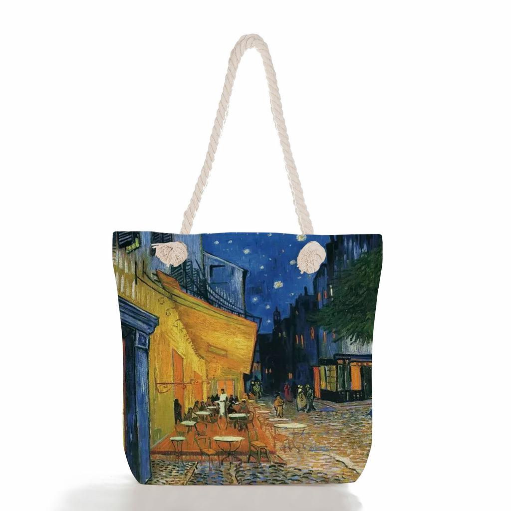 Creative oil painting print thick rope single-shoulder beach bag 7267 CLE