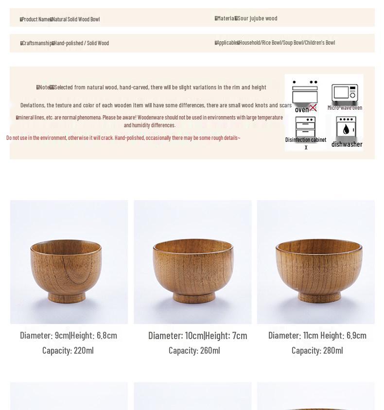 Handmade Japanese-Style Solid Wood Bowl Set for Family and Children - Large, Lacquered, Retro Design, Thickened for Rice and More