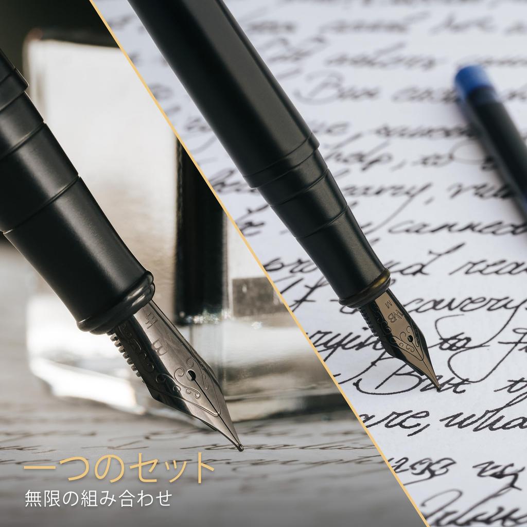 Sada plnicího pera Wordsworth Black s 18karátovým zlatým hrotem střední a extra jemné šířky, 25ml černý inkoust, 6 inkoustových náplní, dárkové pero, dárek pro muže a ženy & hroty, lahvička,