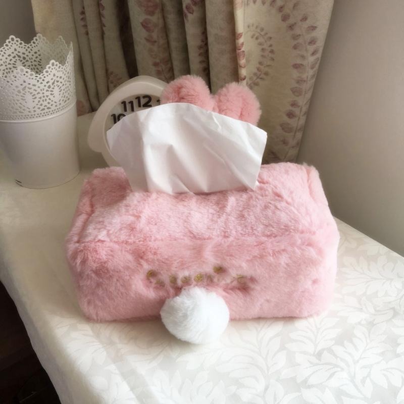 Tissue Box Muppet Tissue Cover Holder Practical Decorative Convenient Easy to Use Rubber Strap Cute Rabbit Ears Tail Fluffy Warm