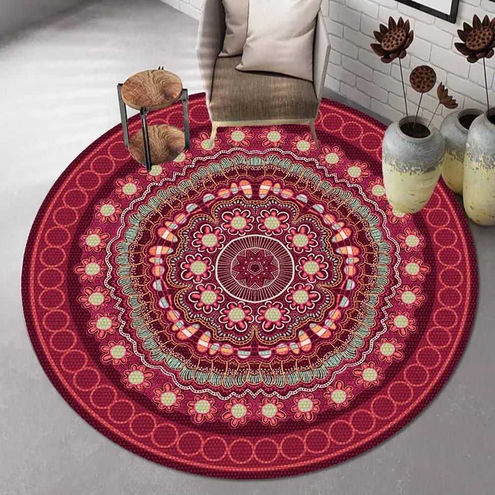 Bohemian Mandala Round Carpet Ethnic Style Vintage Floral Rug Living Room Coffee Table Sofa Mat Bedroom Hanging Basket Chair Mat