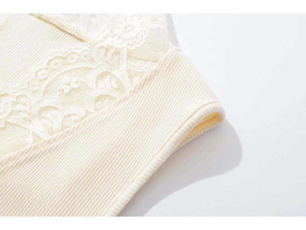 Lace V-Neck Ribbed Cotton Camisole: High-Elastic Slimming Tank for Spring/Summer 2025
