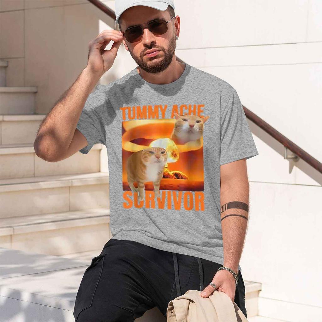 2026 New Animal Graphic Tee Tummy Ache Survivor Y2k Style Funny Sarcastic Print Novelty Short Sleeve Gift For Parents