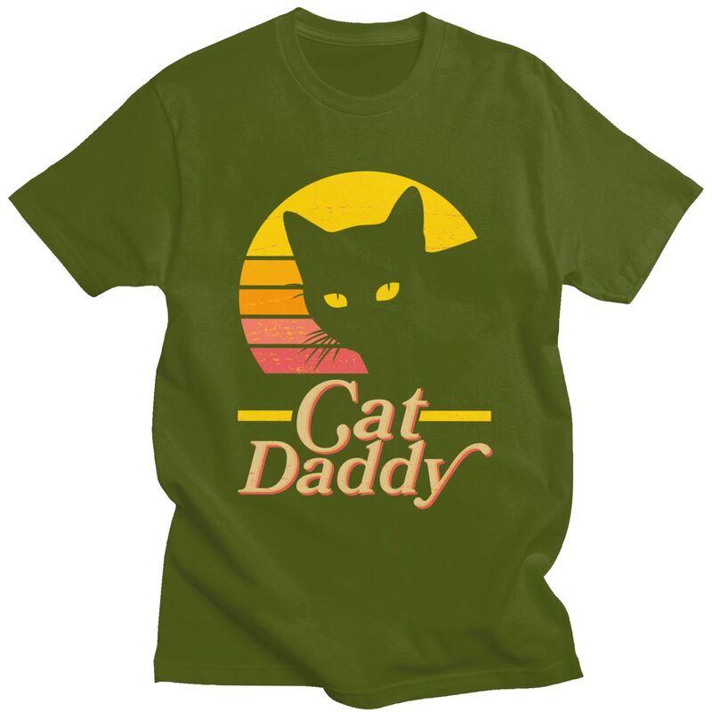 Custom Cat Daddy T Shirt for Men Tshirt Leisure Tee Short Sleeve Fathers Day Gift Tshirts Loose Fit Clothing Gift